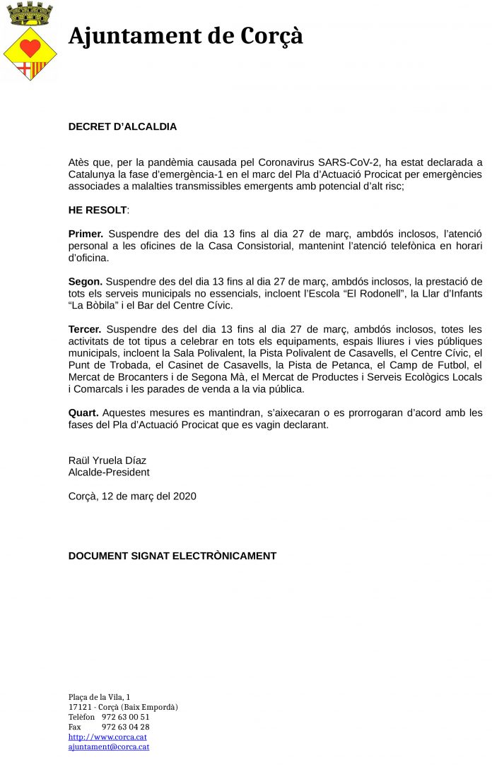 DECRET D’ALCALDIA