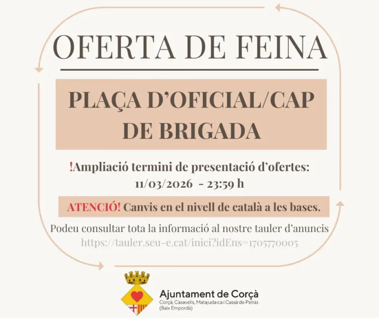 OFERTA DE FEINA, CAP DE BRIGADA