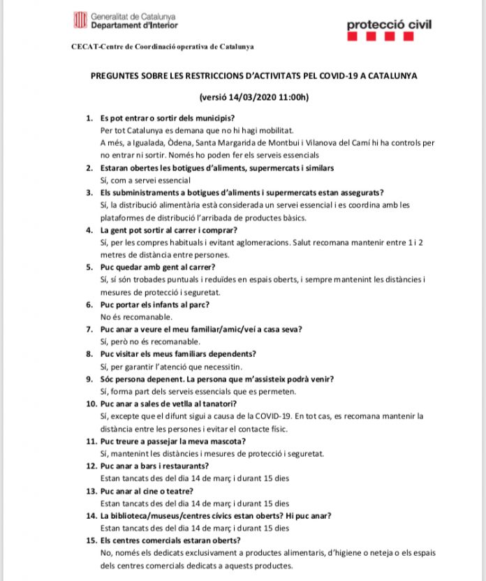 Preguntes sobres les restriccions d’activitats a Catalunya