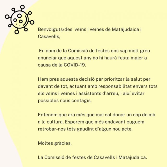 COMUNICAT COMISSIÓ DE FESTES DE CASAVELLS I MATAJUDAICA